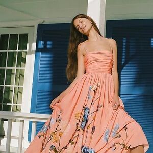 Anthropologie Lorelei Floral Peach Maxi Dress